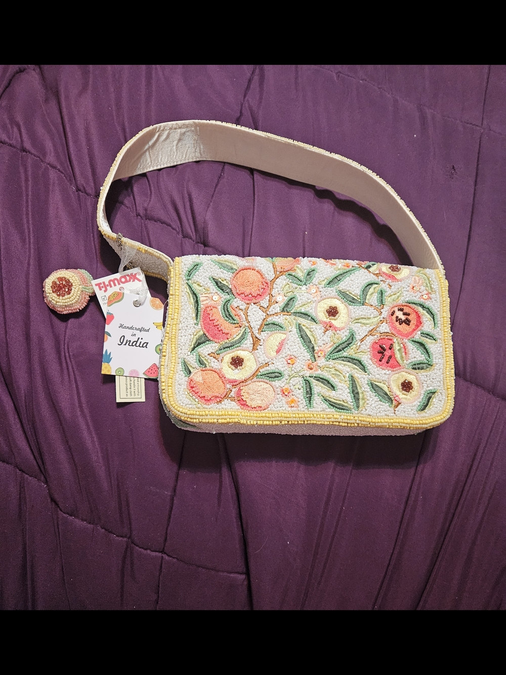 Embroidered Beaded Yellow Floral Shoulder Bag - Picture 3 of 3